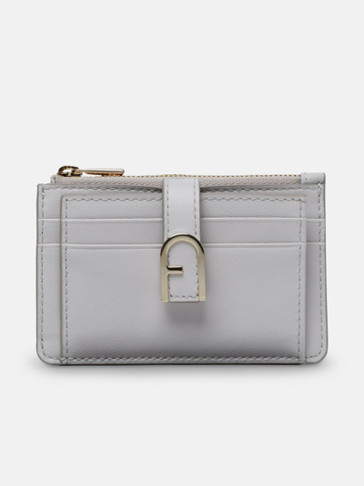 Shop Furla 'flow' White Leather Card Holder In Grey