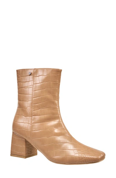 French Connection Women s Bina Block Heel Booties In Tan Croc