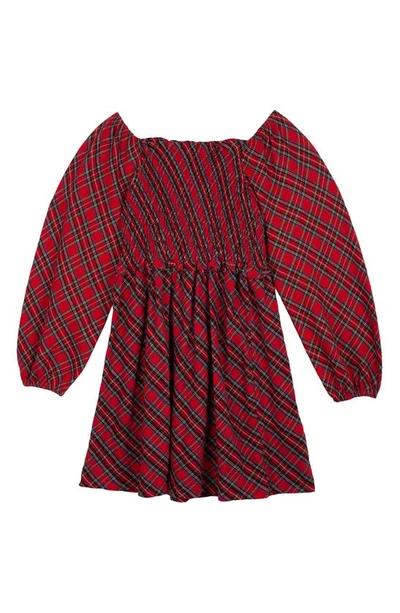 Rare Editions Kids' Yarn Dye Plaid Cotton Twill Dress In Red