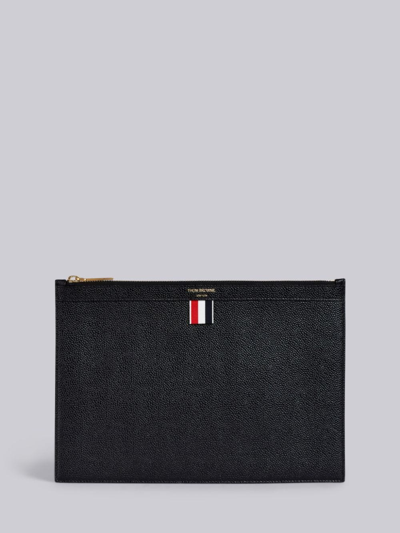 Shop Thom Browne Small Tablet Holder In Textured Leather In Black