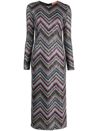 Missoni Zig Zag Sequined Midi Dress In Black