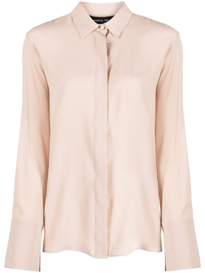 Shop Federica Tosi Long-sleeved Silk Blend Shirt In Nude & Neutrals