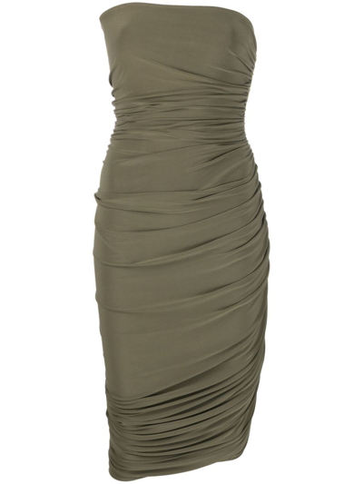 Shop Norma Kamali Diana Ruched Strapless Dress In Green