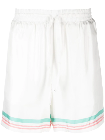 Shop Casablanca Tennis Club Icon Silk Sports Shorts In White