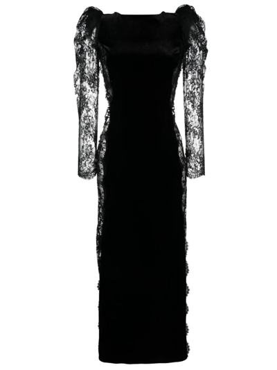 Shop Alessandra Rich Long Dress With Back Neckline In Black
