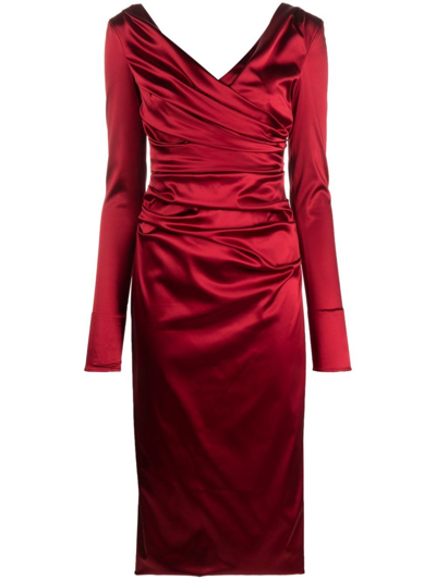 Shop Dolce & Gabbana Draped Satin Midi Dress In Red