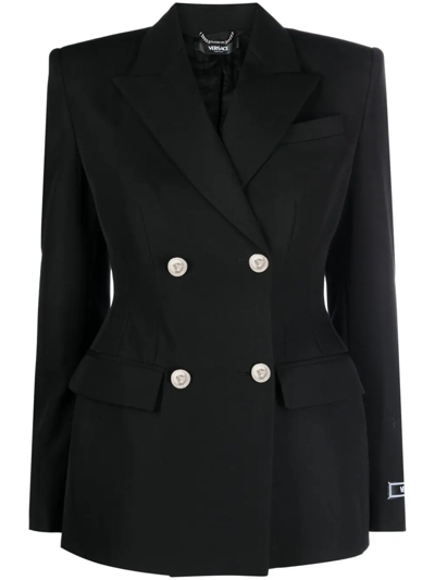 Shop Versace Double-breasted Blazer In Black