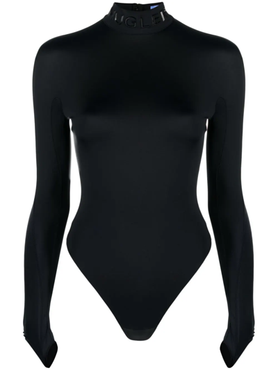 Shop Mugler High-neck Bodysuit With Logo In Black