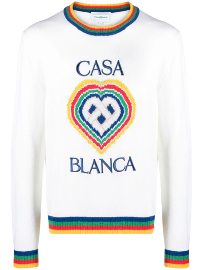 Shop Casablanca Logo-embroidered Virgin Wool-blend Jumper In White