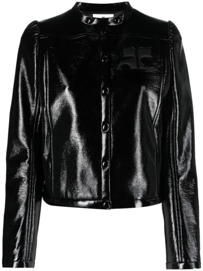 Shop Courrèges Iconic Vinyl Jacket With Patch In Black