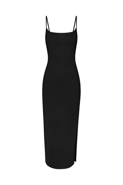 Shop Anemos Column Sliding Strap Maxi Dress In Textured Stretch In Black