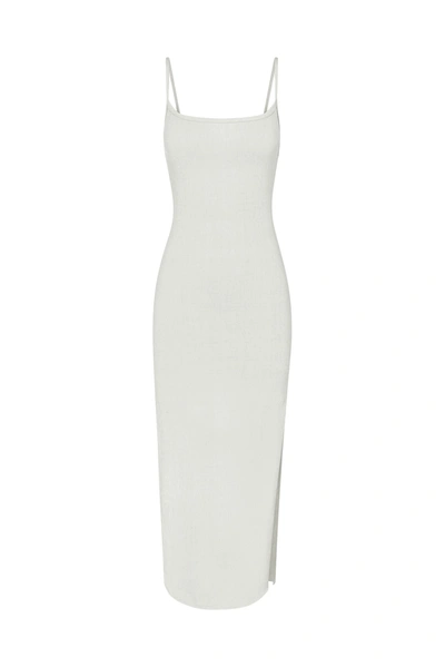 Shop Anemos Column Sliding Strap Maxi Dress In Textured Stretch In White