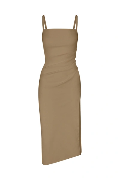 Shop Anemos Nadege Draped Midi Dress In Textured Stretch In Taupe