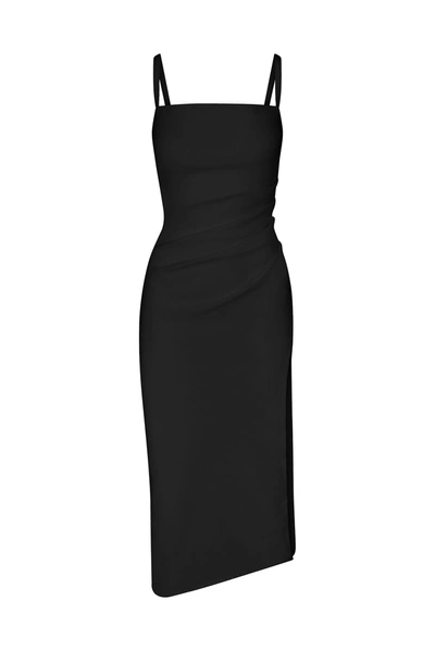 Shop Anemos Nadege Draped Midi Dress In Textured Stretch In Black