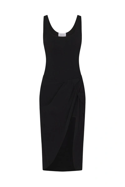 Shop Anemos Selene Drop Waist Drape Midi Dress In Stretch Cupro In Black