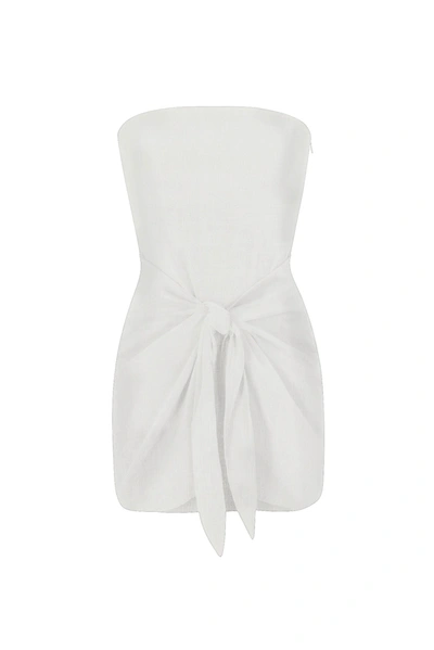 Shop Anemos Strapless D.k. Mini Wrap  Dress In Textured Stretch In White