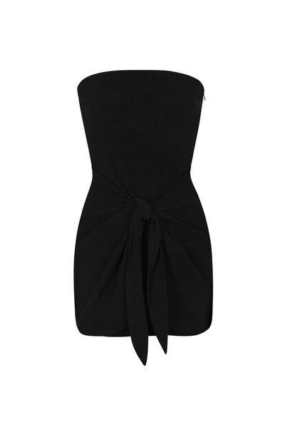 Shop Anemos Strapless D.k. Mini Wrap  Dress In Textured Stretch In Black