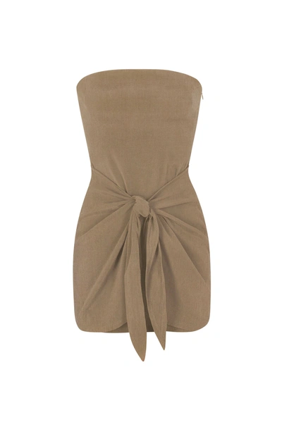 Shop Anemos Strapless D.k. Mini Wrap  Dress In Textured Stretch In Taupe
