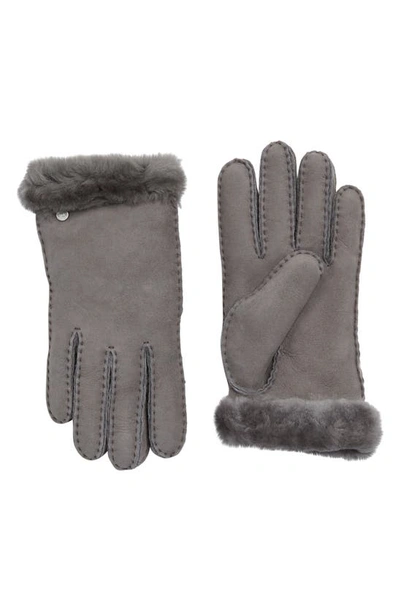 Shop Ugg Genuine Dyed Shearling Slim Side Vent Gloves In Charcoal