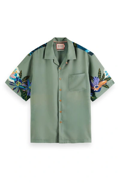 Shop Scotch & Soda Trim Fit Tennis Print Short Sleeve Button-up Camp Shirt In 5725-green Tennis Aop