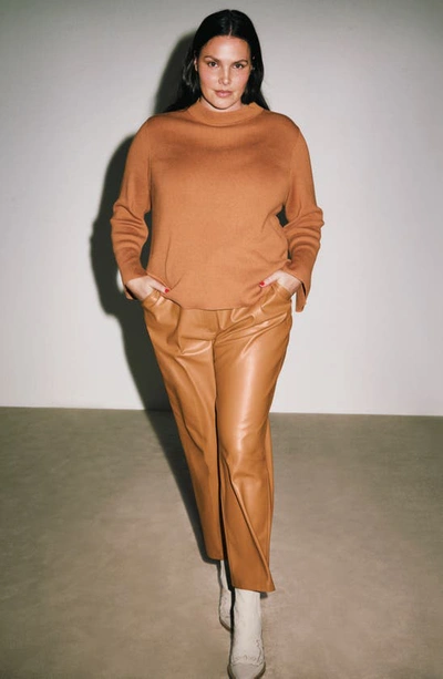 Halogen Straight Leg Faux Leather Trousers In Desert Camel