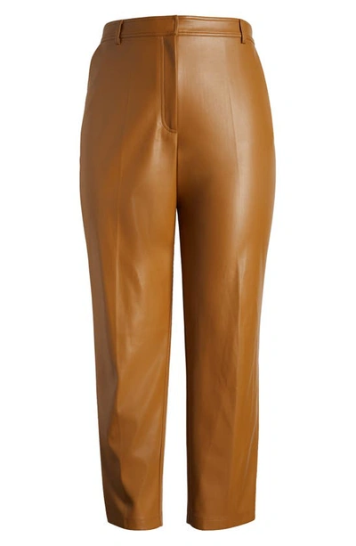 Halogen Straight Leg Faux Leather Trousers In Desert Camel