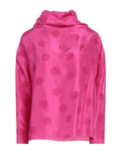 Shop Shirt C-zero Woman Top Fuchsia Size M Silk In Pink