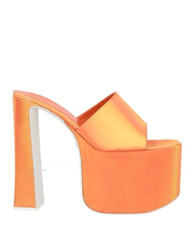 Shop Gcds Woman Sandals Orange Size 8 Textile Fibers, Soft Leather
