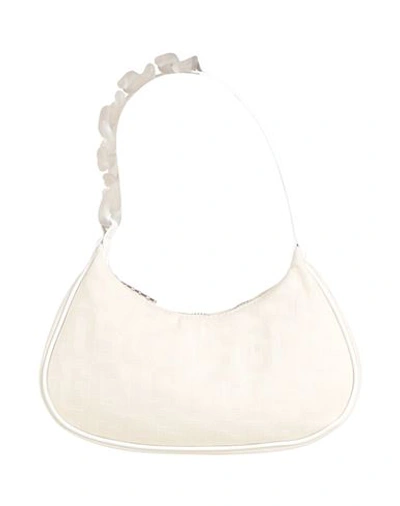 Shop Gcds Woman Handbag Cream Size - Cotton, Soft Leather In White