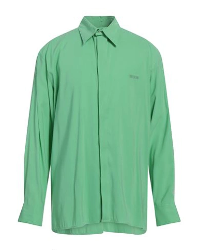 Shop Msgm Man Shirt Light Green Size 17 Viscose, Polyester