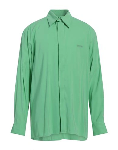 Msgm Man Shirt Light Green Size 17 Viscose, Polyester In Green