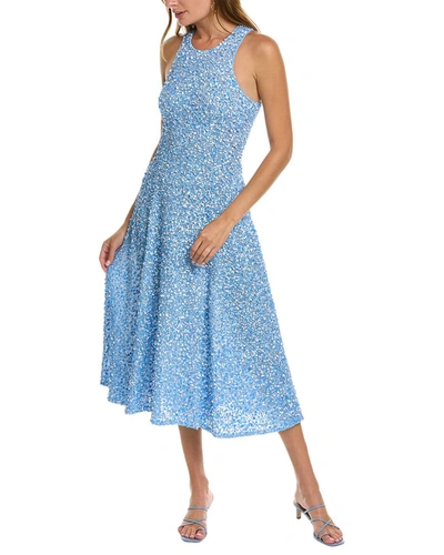Shop Michael Kors Floral Flare Dress In Blue