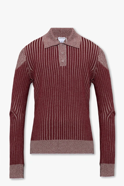 Shop Bottega Veneta Burgundy Ribbed Polo Shirt In New