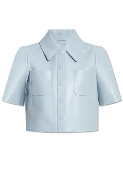 Shop Loewe Light Blue Leather Shirt In New