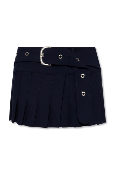 Shop Off-white Navy Blue Pleated Skirt With Belt In New