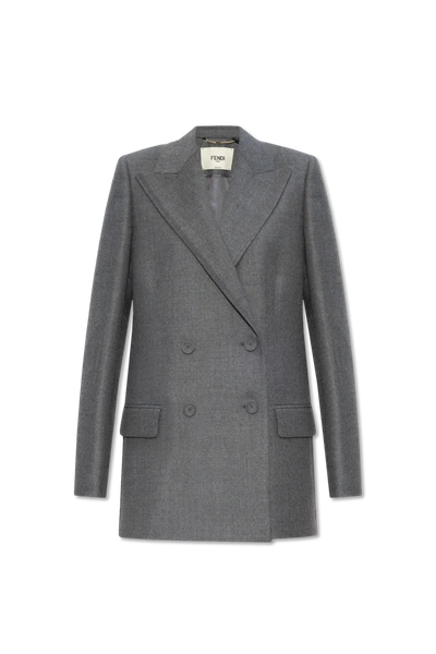 Shop Fendi Grey Wool Double-breasted Blazer In New