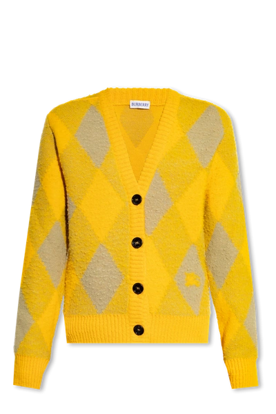 Shop Burberry Yellow Cardigan With Argyle Pattern In New