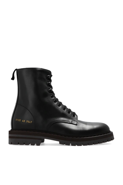 Shop Common Projects Black Leather Combat Boots In New