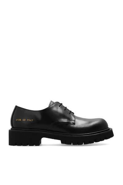 Shop Common Projects Black Leather Derby Shoes In New