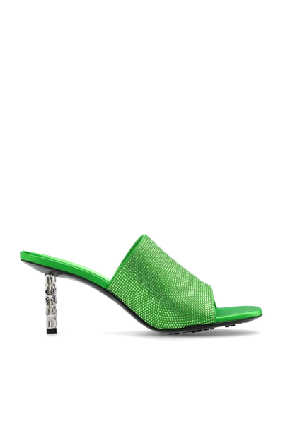 Givenchy G Cube Mules In Satin With Strass In Green