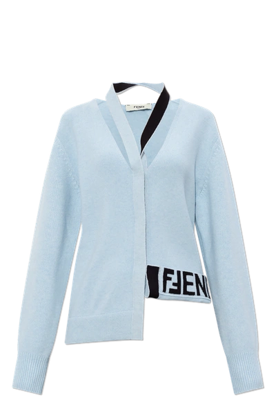 Shop Fendi Light Blue Cardigan With Buttons In New