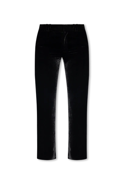Shop Balmain Black Velour Trousers In New