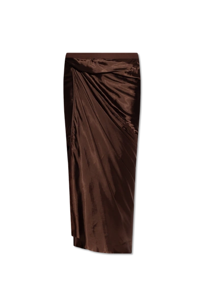 Shop Rick Owens Brown ‘wrap' Skirt With Stitching New