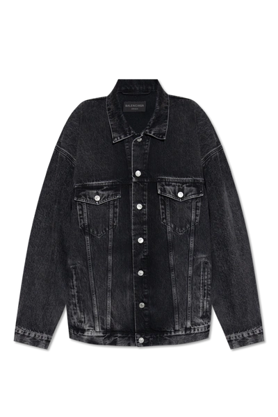 Shop Balenciaga Grey Oversize Denim Jacket In New