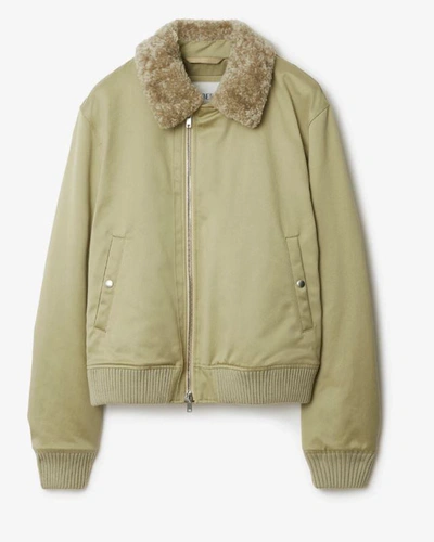 Shop Burberry Bomber Jacket With Shearling-collar In Beige