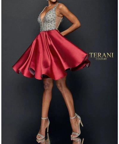 Terani Couture Fit And Flare In Wine In Red