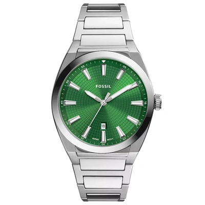 Shop Fossil Men's Everett Green Dial Watch In Silver