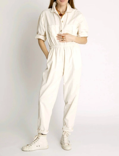 Shop Suzie Kondi Krisa Corduroy Elastic Waist Jumpsuit In Winter In White