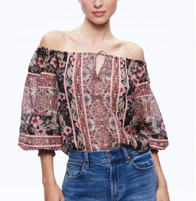 Shop Alice And Olivia Alta Off The Shoulder Top In Canopy Tile Black In Multi