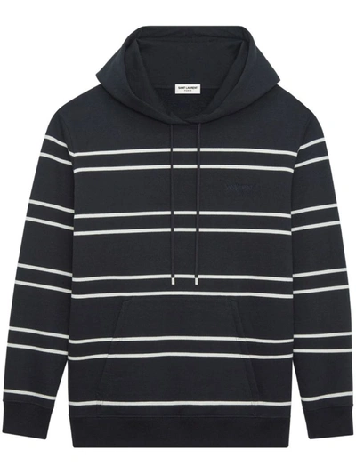 Shop Saint Laurent Hooded Striped Sweatshirt In Black